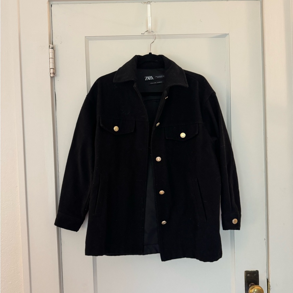 Zara Oversized Black Button-Up Jacket